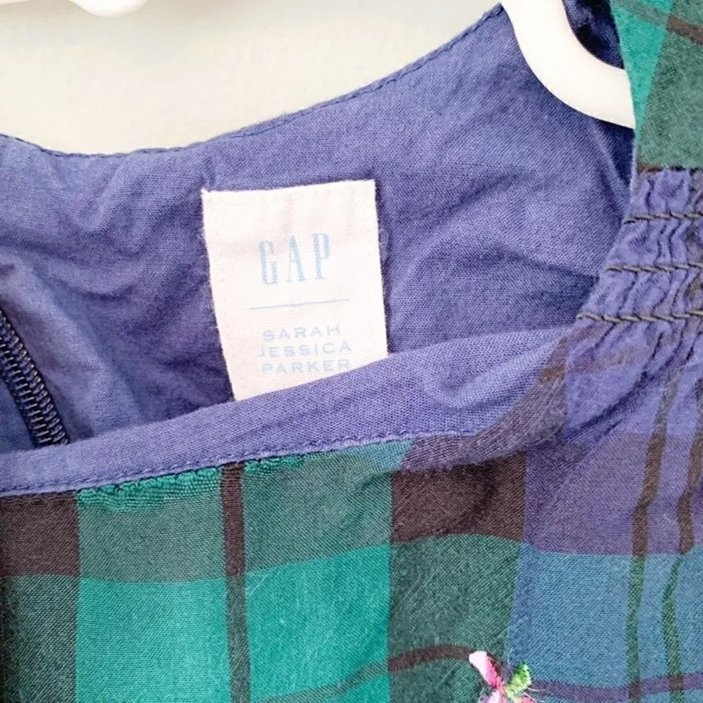 5/$25 Gap Kids Sarah Jessica Parker Plaid Embroidered Butterfly Dress Green Blue
